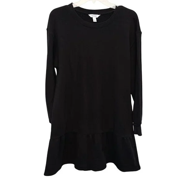 Nine West Black Long Sleeve Sweatshirt Dress with Ruffle - Size Large - Picture 4 of 10